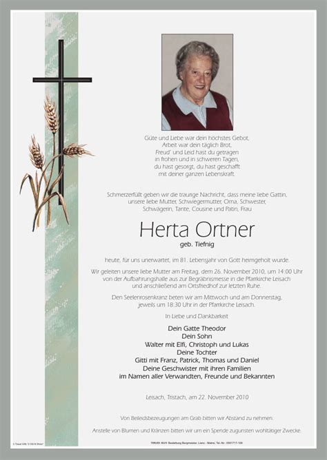 Todesanzeige Herta Ortner Trauer Link