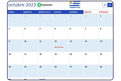 Calendario Octubre Descarga Gratis En Excel Y Pdf