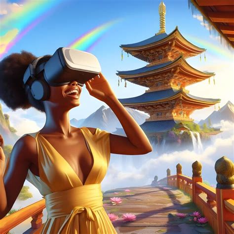 Premium AI Image A Happy Black Women Wearing A VR Headset In A