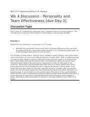 Wk 4 Dis MGT Docx MGT 312T Organizational Behavior For Managers Wk 4