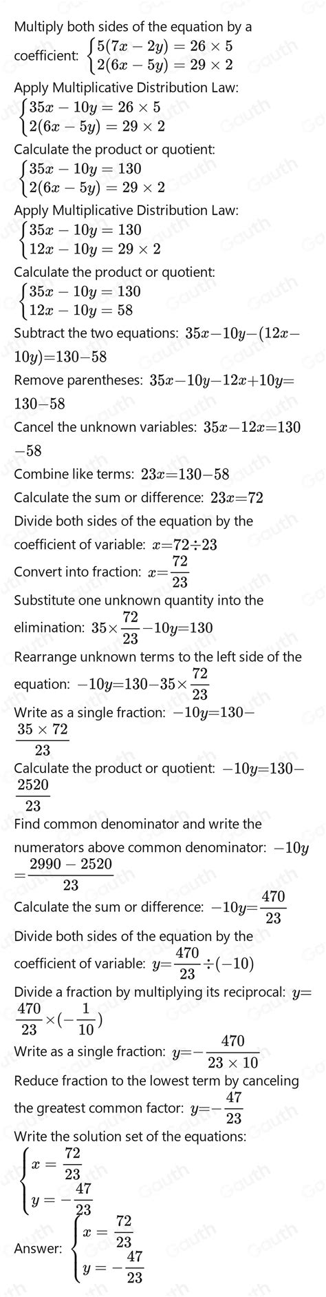 Solved 7 X 2 Y26 6 X 5 Y29 Math