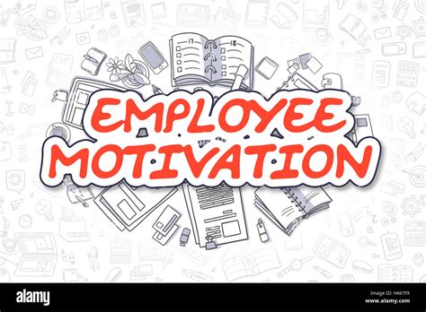 Employee Motivation Cartoon Red Text Business Concept Stock Photo