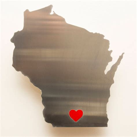 Wisconsin Heart State Map Floating Metal Wall Art Etsy