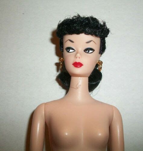 Nude Vintage Black Hair Ponytail Barbie Repro Doll Mattel Holes