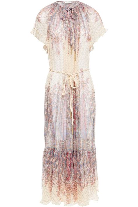 Buy Zimmermann Zimmermann Woman Belted Gathered Printed Silk Crepon