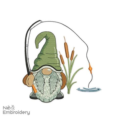 Fishing Gnome Embroidery Design in 2024 | Fishing gnome, Machine ...