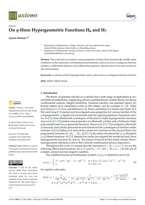 Pdf On Q Horn Hypergeometric Functions H6 And H7