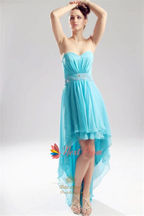 Aqua Blue High Low Dress Chiffon Strapless Sweetheart Prom Dress