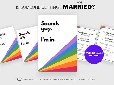 Personalized Gay Wedding Invitation LGBTQ Rainbow Wedding Invite Same Sex Simple Printable