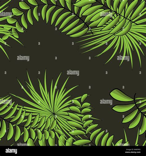 Vector Seamless Tropical Pattern Vivid Tropic Foliage With Palm Leaves Modern Bright Summer