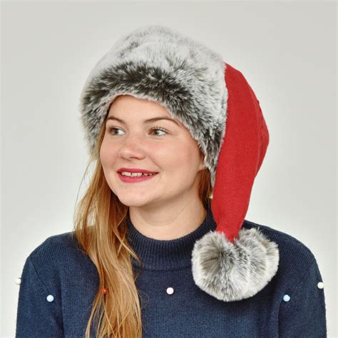 Luxurious Santa Hat From Pure Merino Wool And Huggable Grey Faux Fur