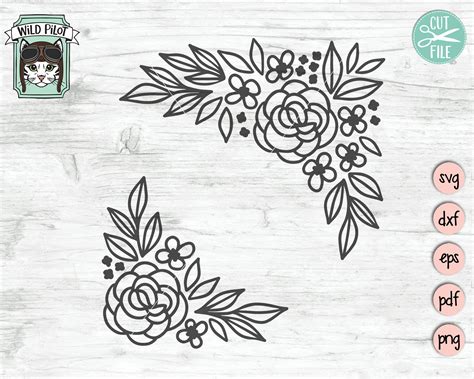 Flower Svg Files Flower Border Svg Flower Corner Svg Floral Etsy