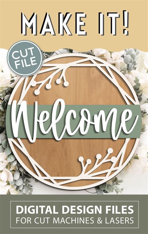 Geometric Hexagon Welcome Sign Round Door Hanger Svg Glowforge Laser