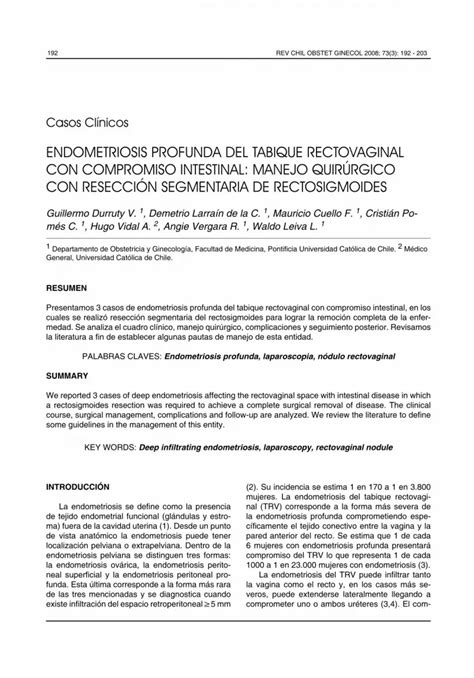 Pdf Endometriosis Profunda Del Tabique Rectovaginal Con Compromiso