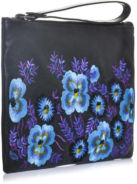 Christopher Kane Floral Embroidered Leather Clutch In Blue Floral Lyst