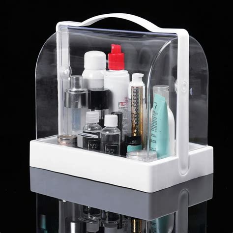 Clear Cosmetic Table Organizer Makeup Holder Case Display Box W Dustproof Lid Cover And 2 Storage