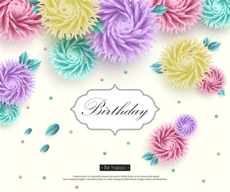 Paper flower with birthday card template vector free download