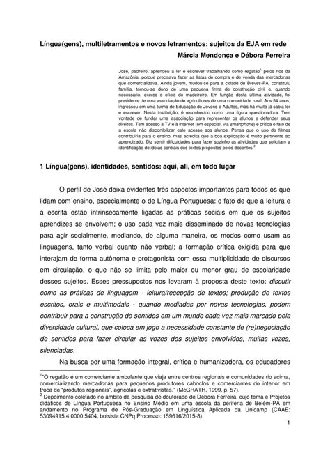 Pdf L Ngua Gens Multiletramentos E Novos Letramentos Sujeitos Da