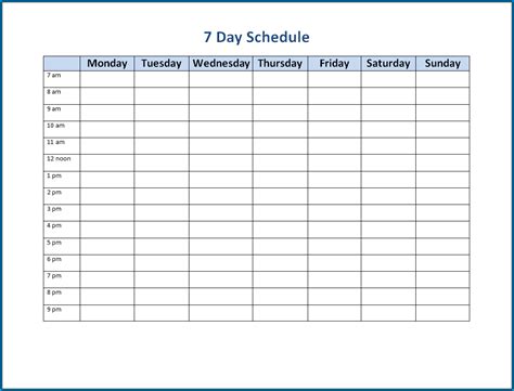 7 Day Weekly Schedule Template Excel Hq Printable Documents - Bank2home.com