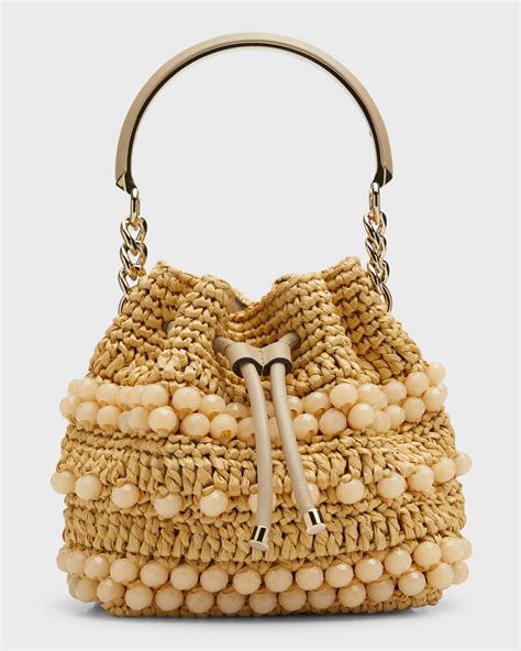 Jimmy Choo Bon Bon Beaded Raffia Bucket Bag Neiman Marcus