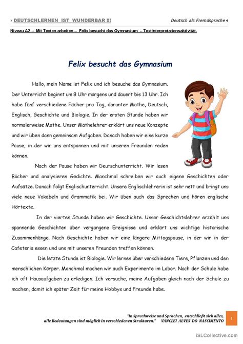 A Mit Texten Arbeiten Felix Bes Deutsch Daf Arbeitsbl Tter Pdf Doc