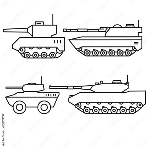 Armored Vehicleweapons For Modern Warfare Set Tank Outline Simple