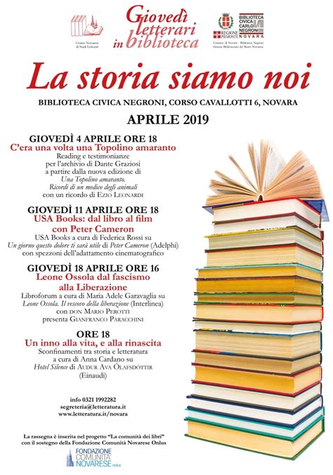 La Storia Siamo Noi L Aprile Dei Gioved Letterari In Biblioteca