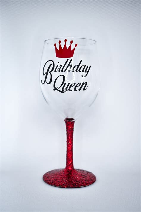 Birthday Queen Glitter Wine Glass Etsy