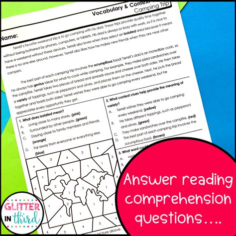 3rd Grade Context Clues Worksheets Passages Reading Comprehension Glitter In Third