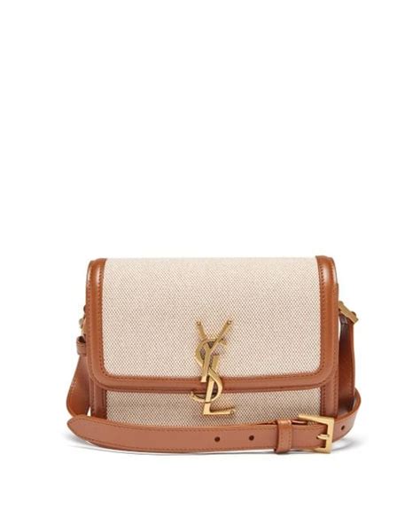 Saint Laurent Solferino Ysl Plaque Canvas Shoulder Bag In Brown Lyst