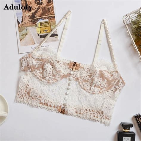 Aduloty New Sexy Lingerie Mesh Cutout Lace Flower Embroidery Bra Comfortable Push Ups Eyelash