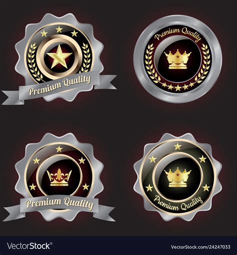 Set Of Golden Silver Premium Quality Badge Vector Image