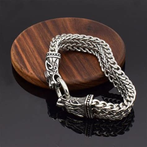 Viking Wolf Head Bracelet For Men Nordic Arm Ring Stainless Steel King