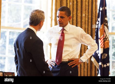 President Barack Obama with Chief of Staff Rahm Emanuel in the Oval Office 2/5/09. Official ...