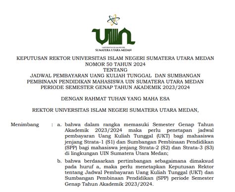 Jadwal Pembayaran Ukt Uin Su Semester Genap Tahun Akademik