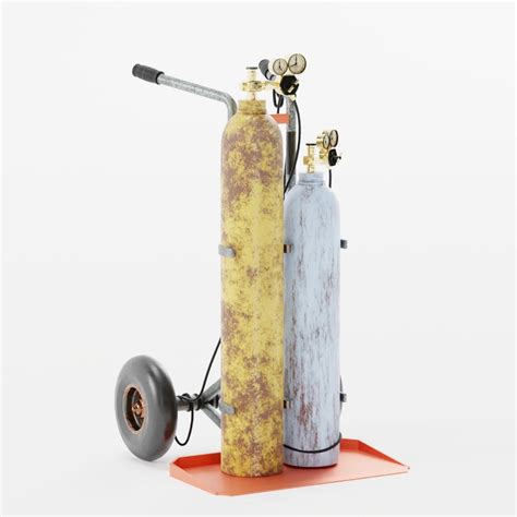 Dual Oxygen Cylinder Cart With Cylinder Industrial Equipment Models