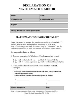 Fillable Online Math Tufts Mathematics Major Concentration Checklist