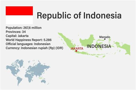 Highly detailed Indonesia map with flag, capital and small map of the ...