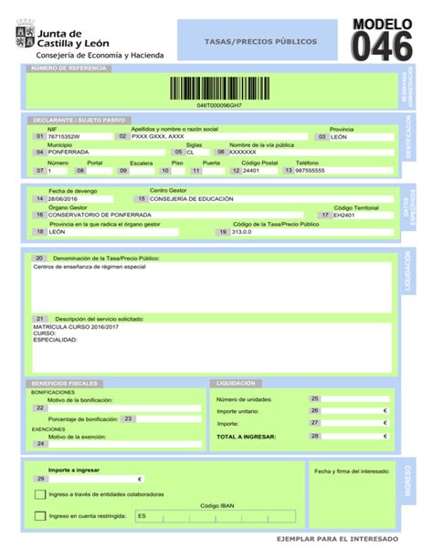 Modelo De Muestra Para Cumplimentar Correctamente El Modelo 046