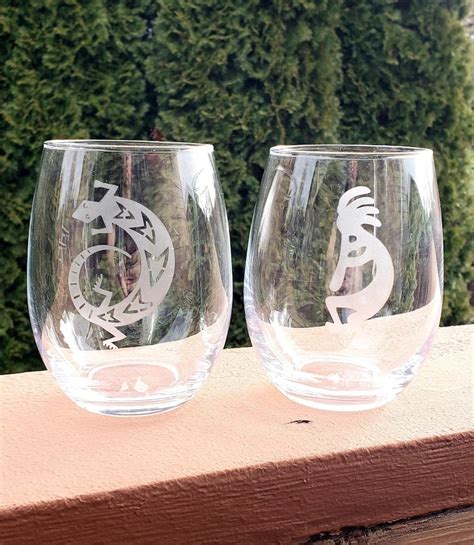 Southwest Wine Glass Set Kokopelli Glass Gecko Glass Etched Etsy