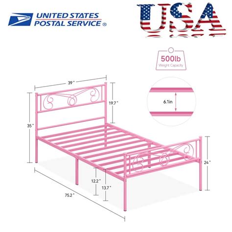 Pink Twin Bed Frame With Headboard And Footboard With Steel Slat Support 35 H Ebay