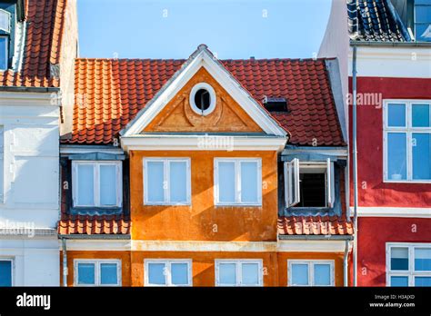 Beautiful Traditional And Colorful Houses In Copenhagen Denmark Close