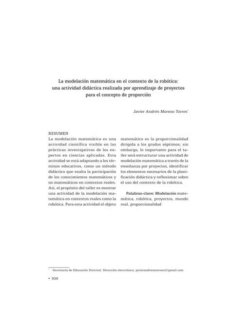 PDF La modelación matemática en el contexto de la robótica una