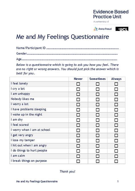 Me And My Feelings Questionnaire Studocu