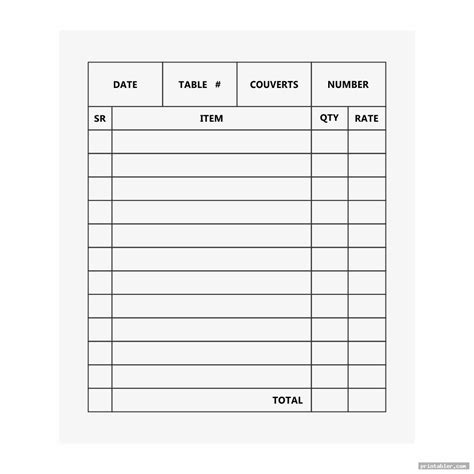 Waitress Order Pad Template