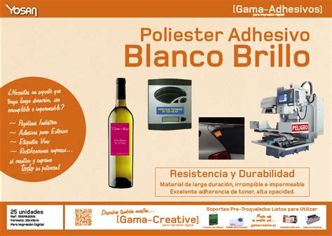 Poliester Adhesivo Blanco Brillo Gama Creative