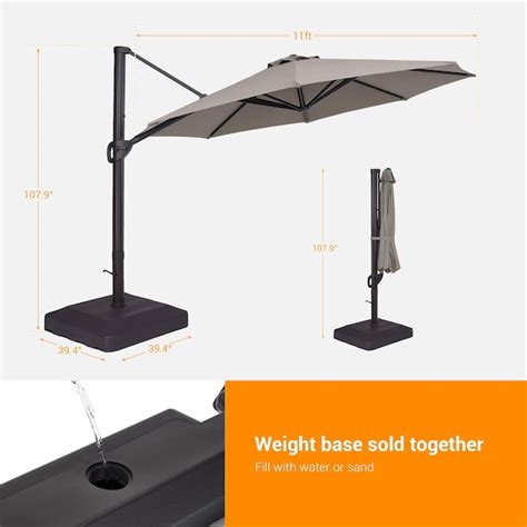 Sonkuki 11 Ft Aluminum Gray No Tilt Cantilever Patio Umbrella With Base Sd Tj14gy At