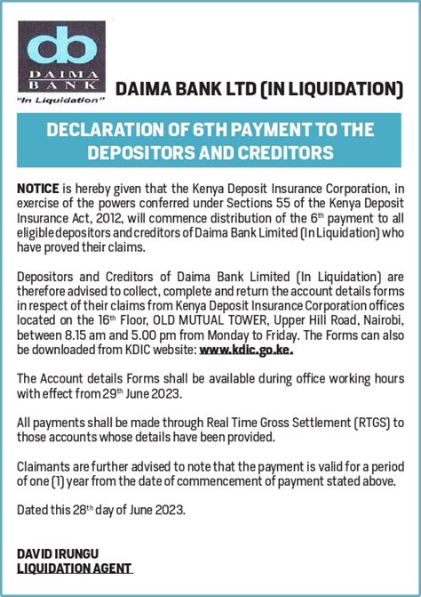 Daima Bank (In Liquidation) | Kenya Deposit Insurance Corporation