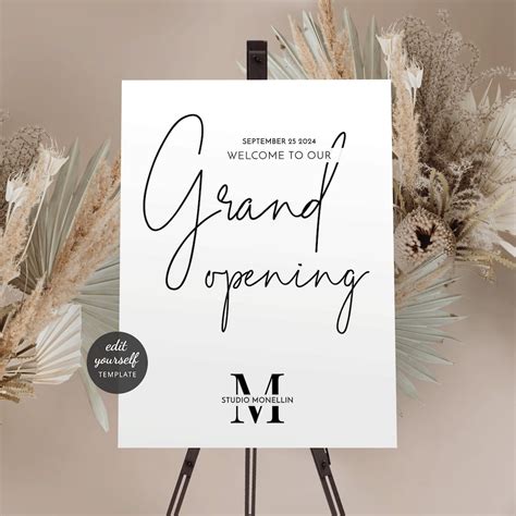 Grand Opening Welcome Sign Template, Minimalist Business Launch Signage ...