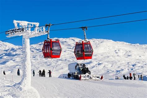 Premium Photo Red Cable Car In A Ski Resort In The Alps Red Gondola